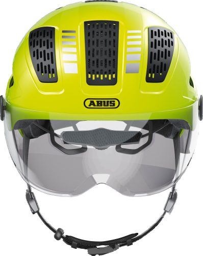 ABUS kerékpáros városi sisak Hyban 2.0 ACE, ABS, beépített átlátszó szemüveggel, signal yellow, M (52-58 cm)