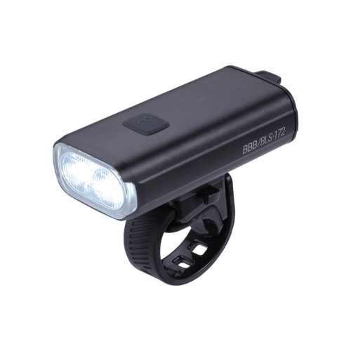 BBB Cycling kerékpáros első lámpa BLS-172 StrikeDuo, 1600 lumen, 7 mód, USB-C tölthető 5200 mAh akku, gumis felfogatással, távirányító kompatibilis (BLS-179)