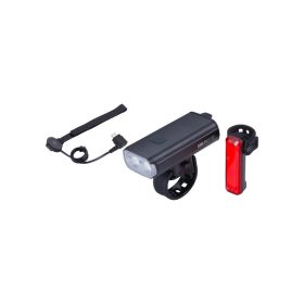   BBB Cycling kerékpáros lámpa szett BLS-175 StrikeDuo Combo, 1600 és 20 lumen, 7 és 5 mód, USB-C és micro USB tölthető 5200 és 300 mAh akku (első és hátsó), gumis felfogatással, távirányítóval