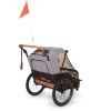 Bobike kerékpáros utánfutó max 2 gyermek szállítására, rugós lengéscsillapítás, 2 kerékpár adapterrel a csomagban, futó-babakocsiszettel, szürke/barna
