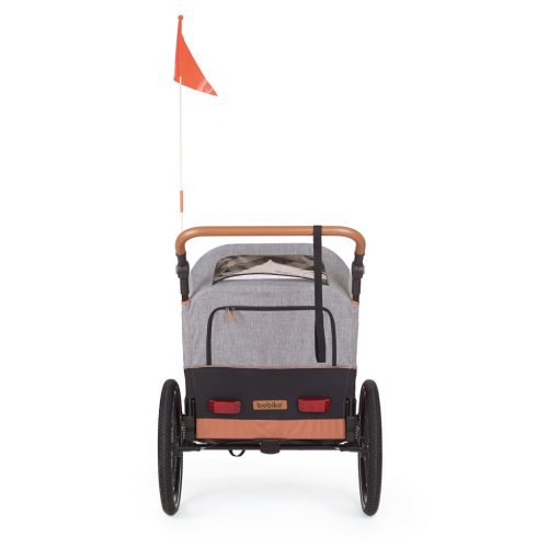 Bobike kerékpáros utánfutó max 2 gyermek szállítására, rugós lengéscsillapítás, 2 kerékpár adapterrel a csomagban, futó-babakocsiszettel, szürke/barna