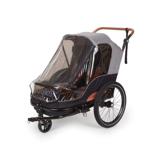 Bobike kerékpáros utánfutó max 2 gyermek szállítására, rugós lengéscsillapítás, 2 kerékpár adapterrel a csomagban, futó-babakocsiszettel, szürke/barna