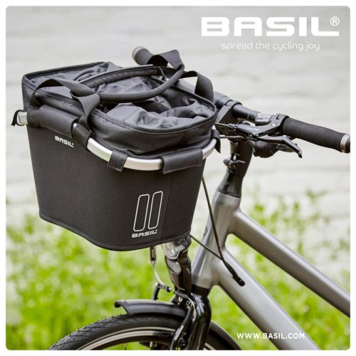 Basil első kosár Classic Carry All Front Basket, KF kompatibilis, kormányadapter nélkül (TBA 70177), szürke