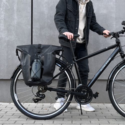 Vízálló kerékpáros oldaltáska, 25 literes, fekete